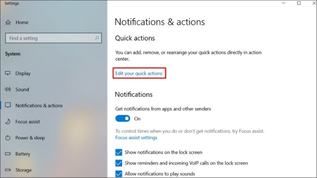Chọn Edit your quick actions