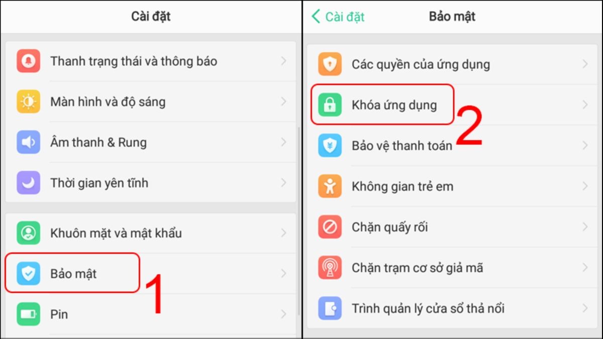 Mở Cài đặt > Khóa ứng dụng