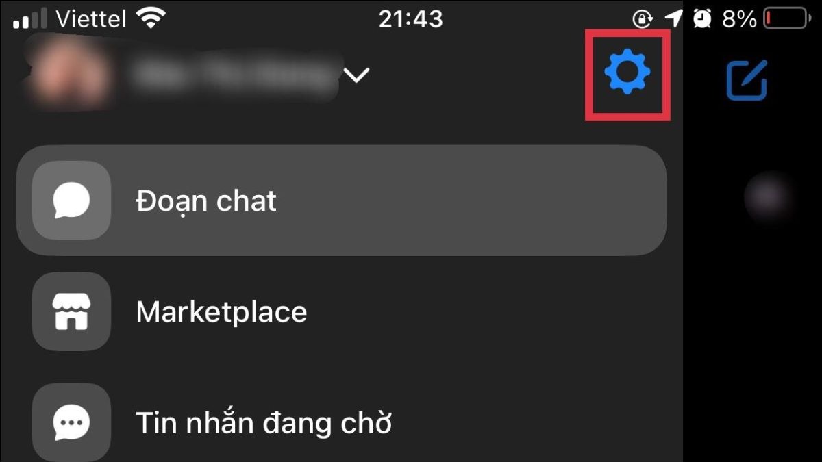Tìm và nhấn vào biểu tượng bánh răng cưa (Cài đặt)