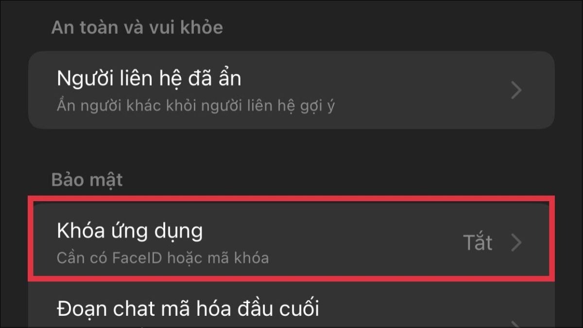Tìm và chọn Khóa ứng dụng