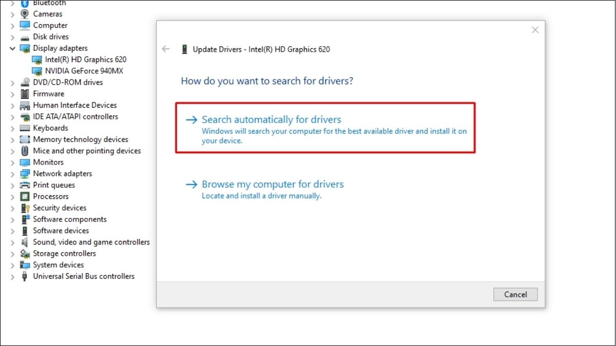 Chọn Search automatically for drivers