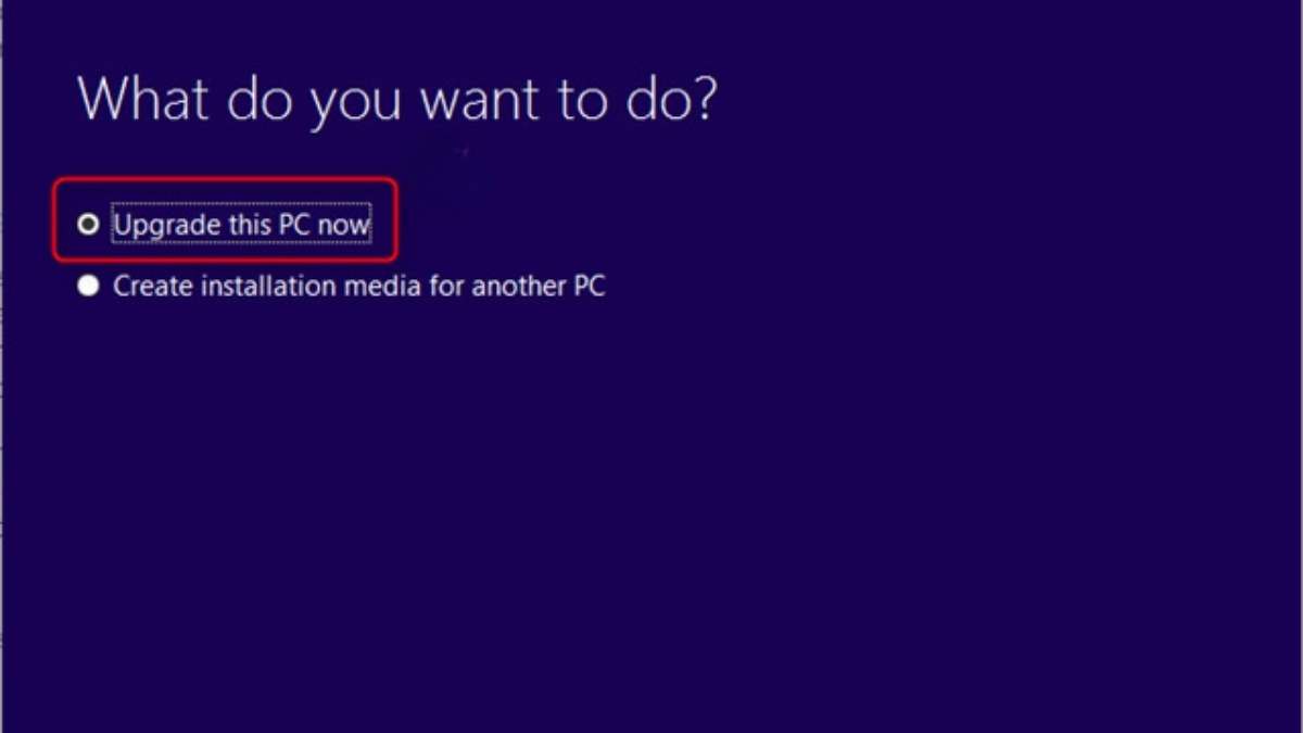 Khi cửa sổ Windows 10 hiện ra, chọn Upgrade this PC now