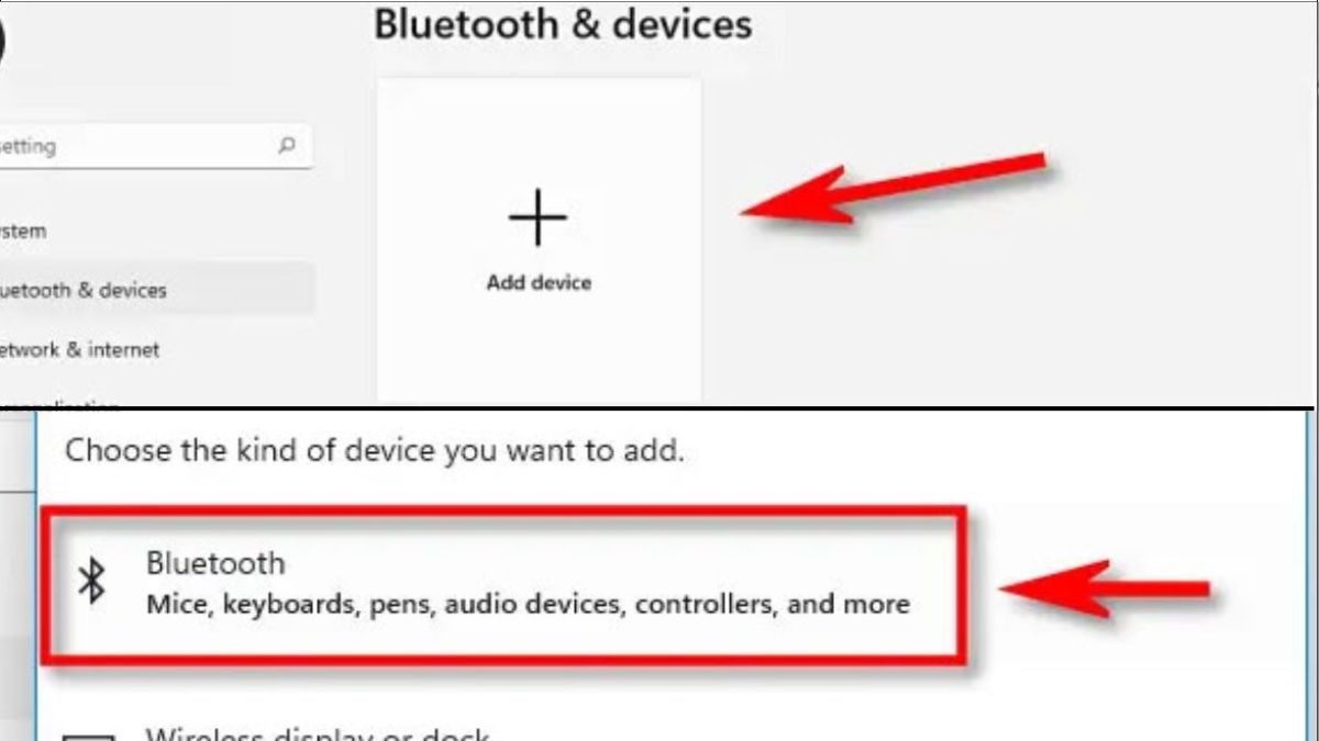 Nhấn vào Add device và chọn Bluetooth