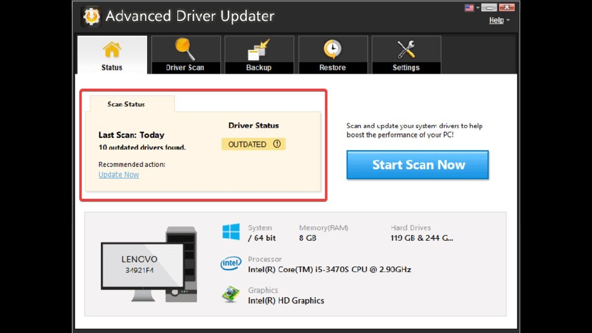 Để cài đặt trình điều khiển drive đồ họa trở lại, bạn phải cài đặt phần mềm Advanced Driver Updater nhằm hỗ trợ việc tải xuống.
