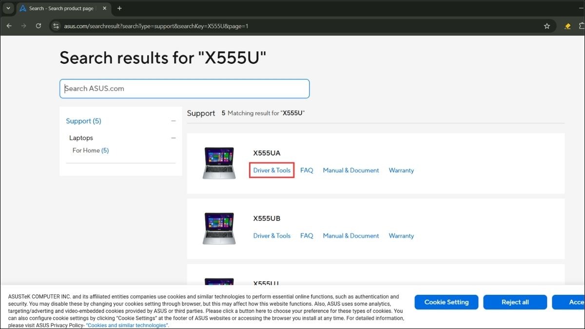 Chọn đúng sản phẩm từ kết quả tìm kiếm, sau đó bạn tìm mục Drivers & Downloads hoặc Support & Drivers. Tại đây, bạn nhập model laptop và hệ điều hành đang sử dụng để tìm driver tương ứng, bao gồm cả driver cho card đồ họa.