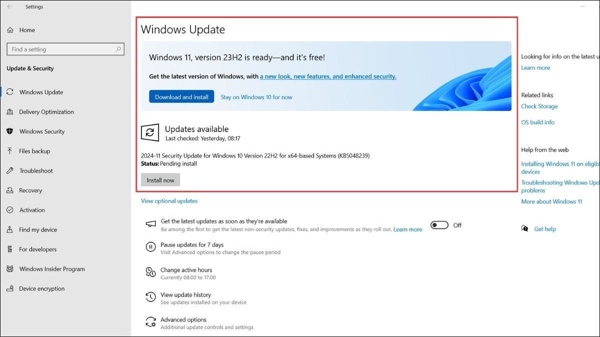 Trong tab Windows Update, bạn nhấn chọn Check for updates (Kiểm tra cập nhật). Lúc này, Windows sẽ tự động tìm kiếm và tải về các bản cập nhật có sẵn.