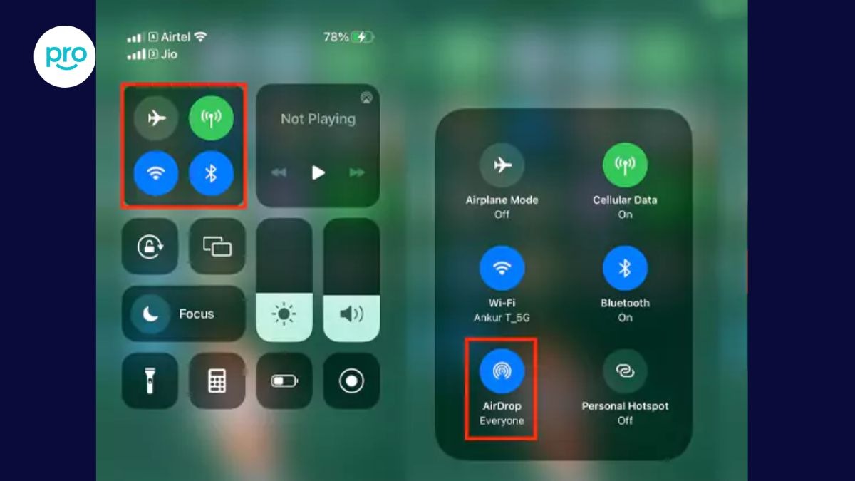 Nhấn giữ ô có biểu tượng máy bay > Nhấn vào biểu tượng AirDrop và chọn Everyone (Mọi người)