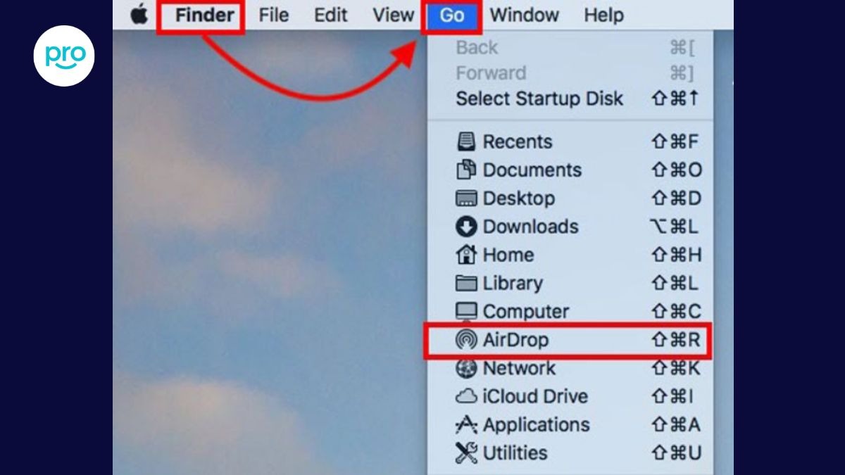 Mở Finder>Chọn AirDrop ở thanh bên trái