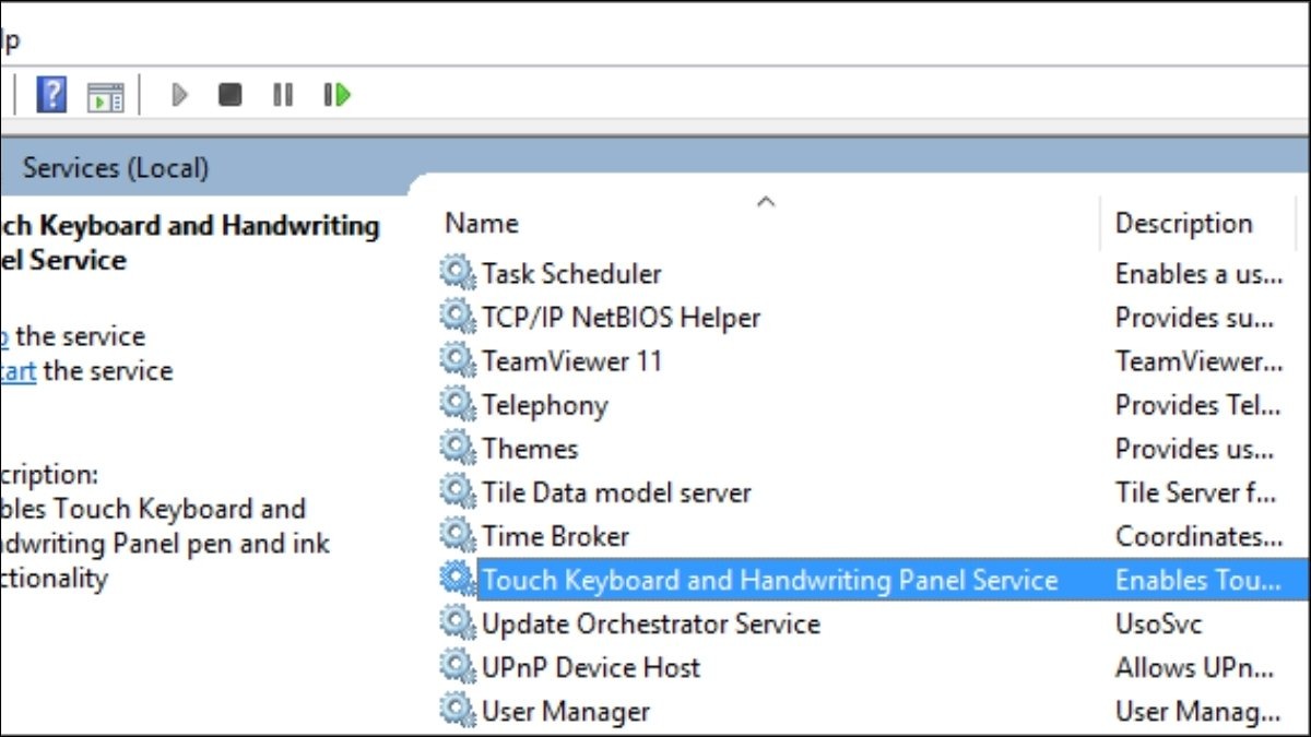 Click đúp chuột vào mục có tên Touch Keyboard and Handwriting Panel Service