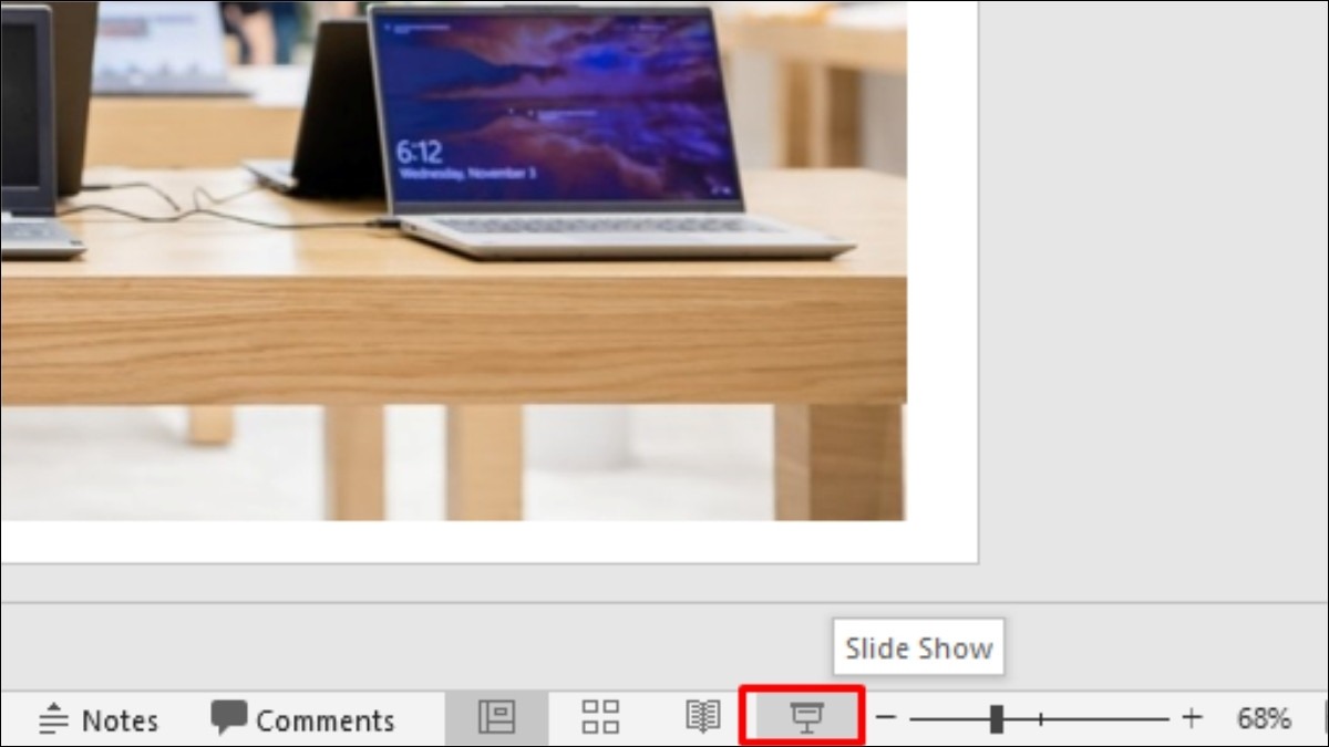 Click biểu tượng Slide Show để bắt đầu trình chiếu