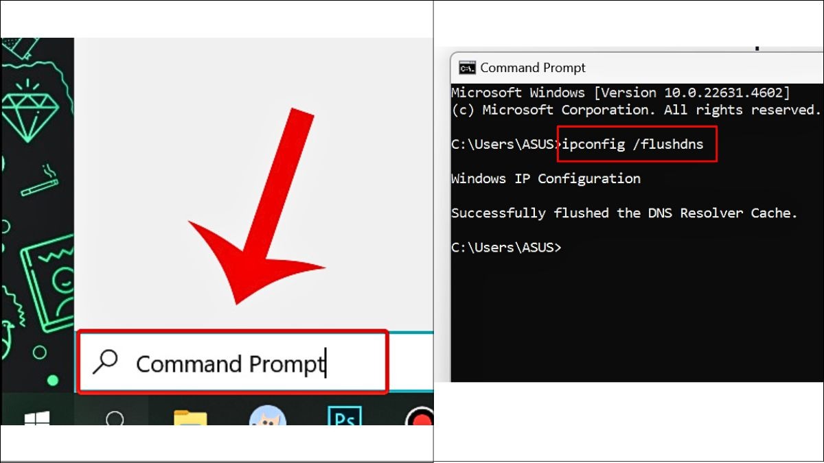 Gõ lệnh ipconfig /flushdns và nhấn Enter