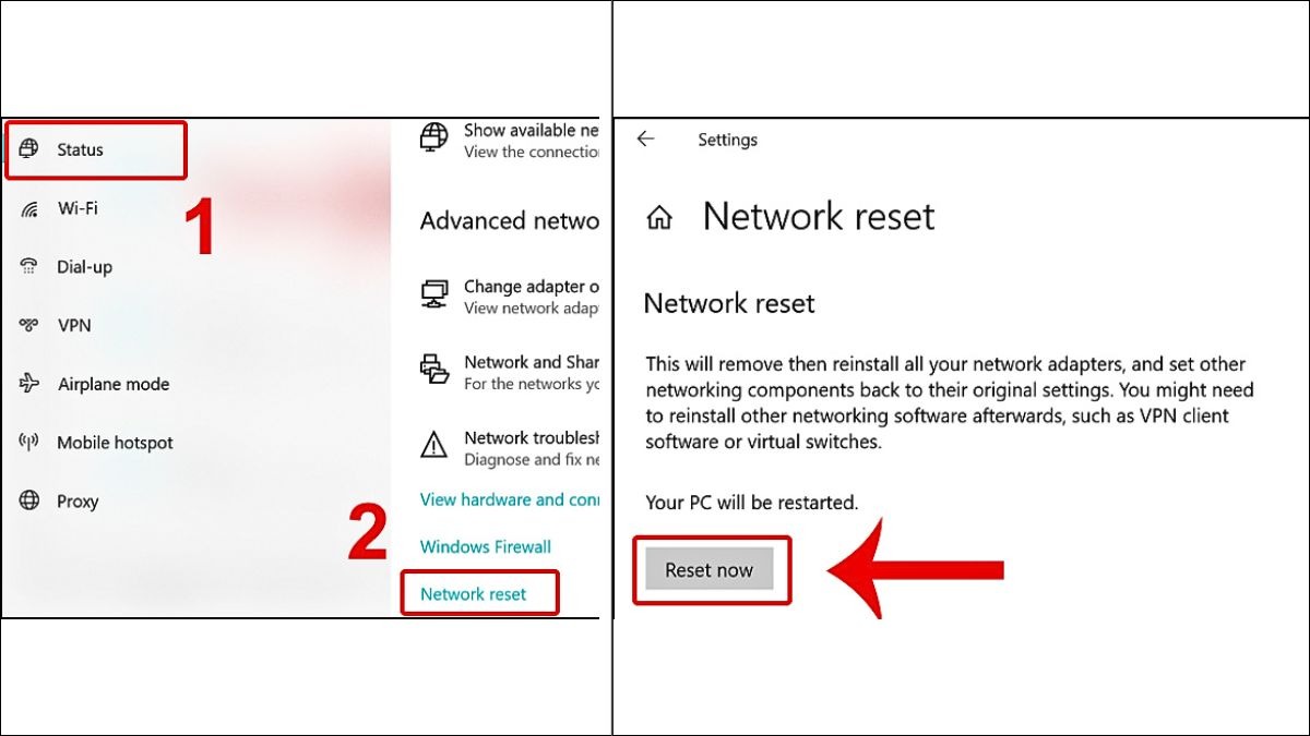 Chạy Network Reset
