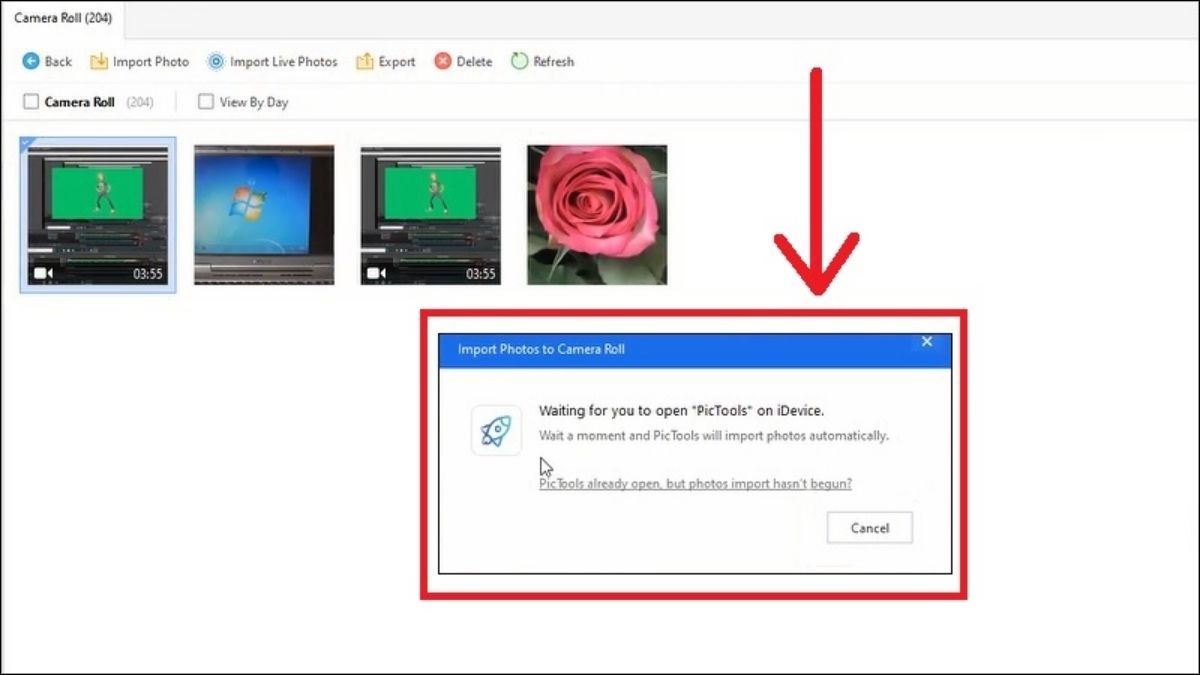 Sau đó, bạn cần chờ cho đến khi thông báo Wating for you to open Pic Tools on iDevice hiện ra.
