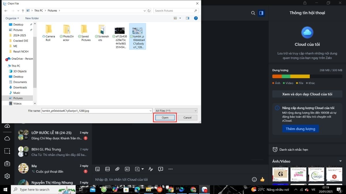 Chọn Chọn ảnh từ máy tính (Hoặc Chọn File), sau đó chọn ảnh bạn muốn chuyển từ máy tính và nhấp vào nút Open để gửi ảnh.