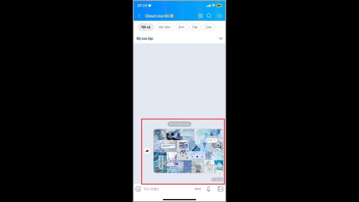 Mở ứng dụng Zalo trên iPhone, bạn sẽ thấy ảnh vừa gửi trong cuộc trò chuyện với chính mình.