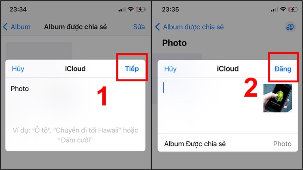 Sau đó, bạn tạo album mới, đặt tên cho album rồi bấm chọn Đăng.
