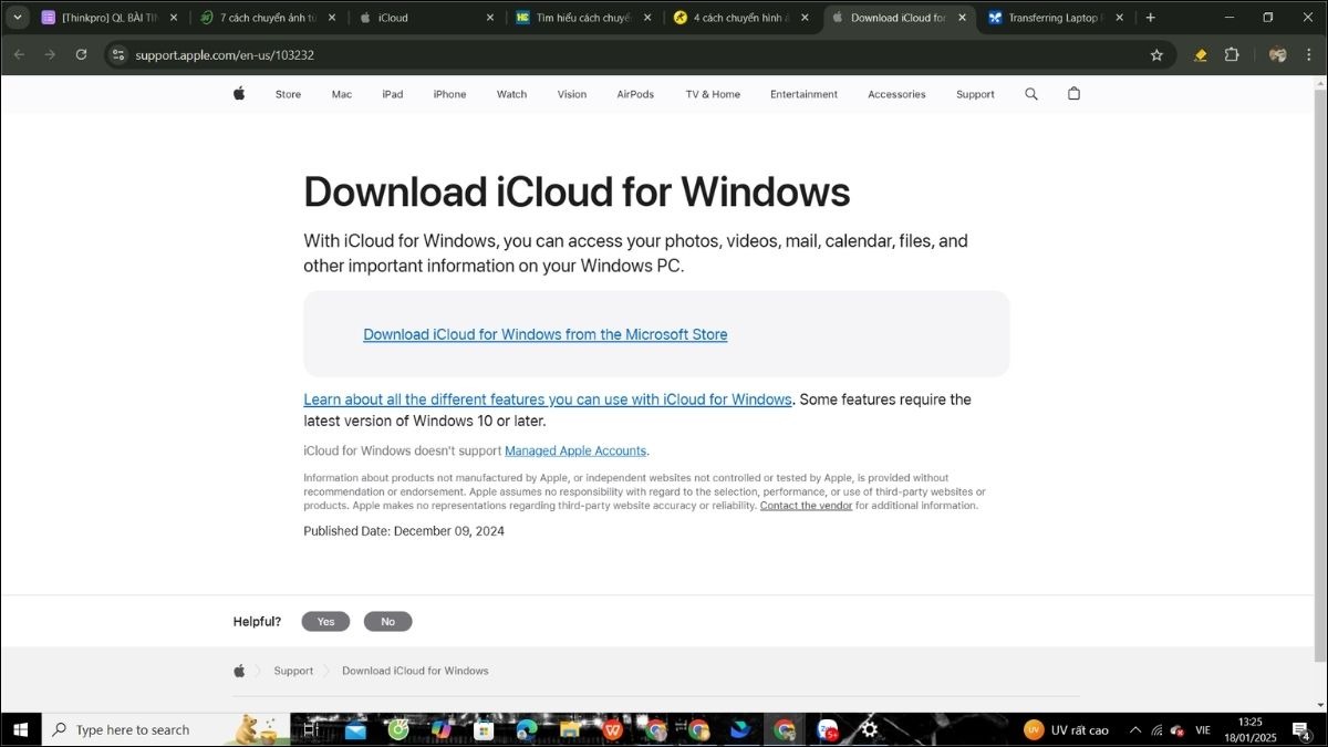 Tải và cài đặt iCloud cho Windows từ trang web của Apple.