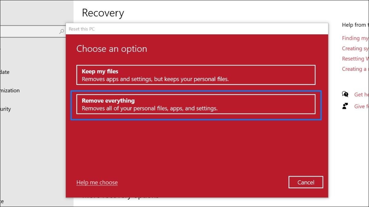 Chọn Remove everything