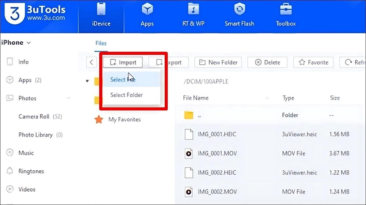 Chọn Import để chuyển file từ laptop sang iPhone