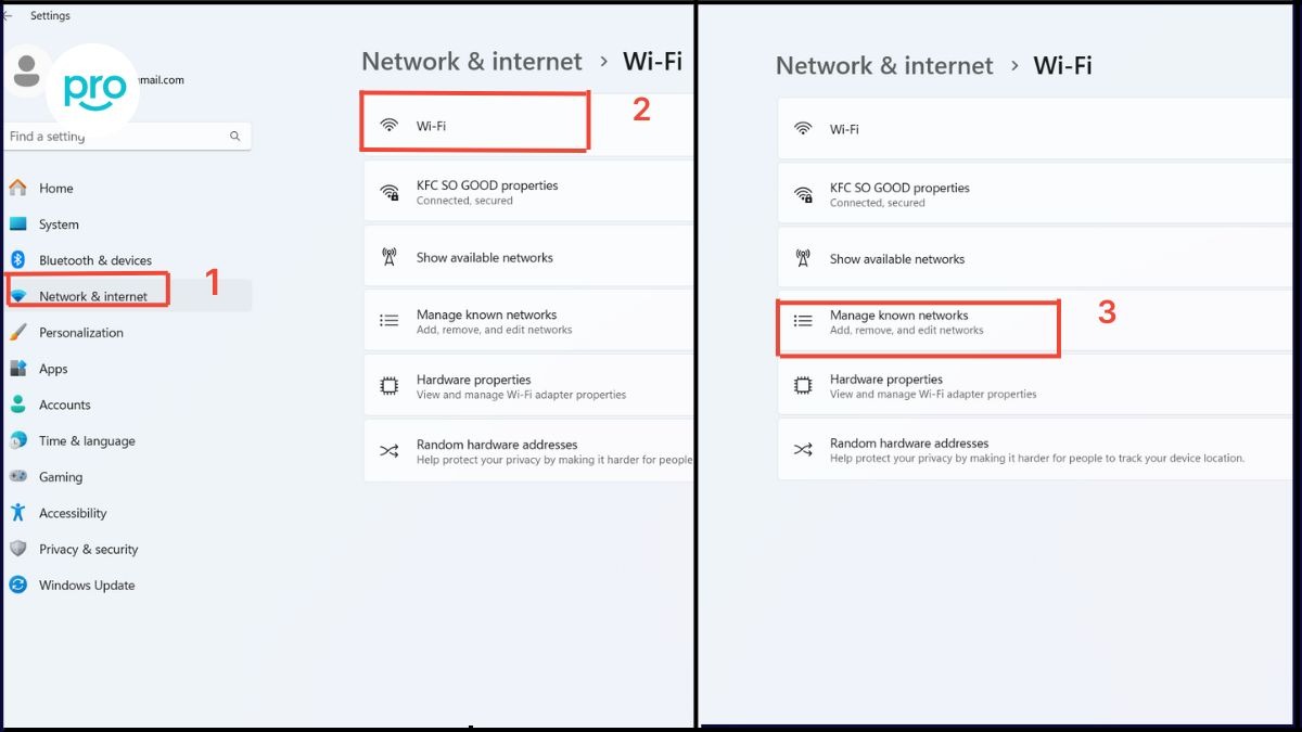 Vào Settings > Network & Internet > Wi-Fi > Manage known networks