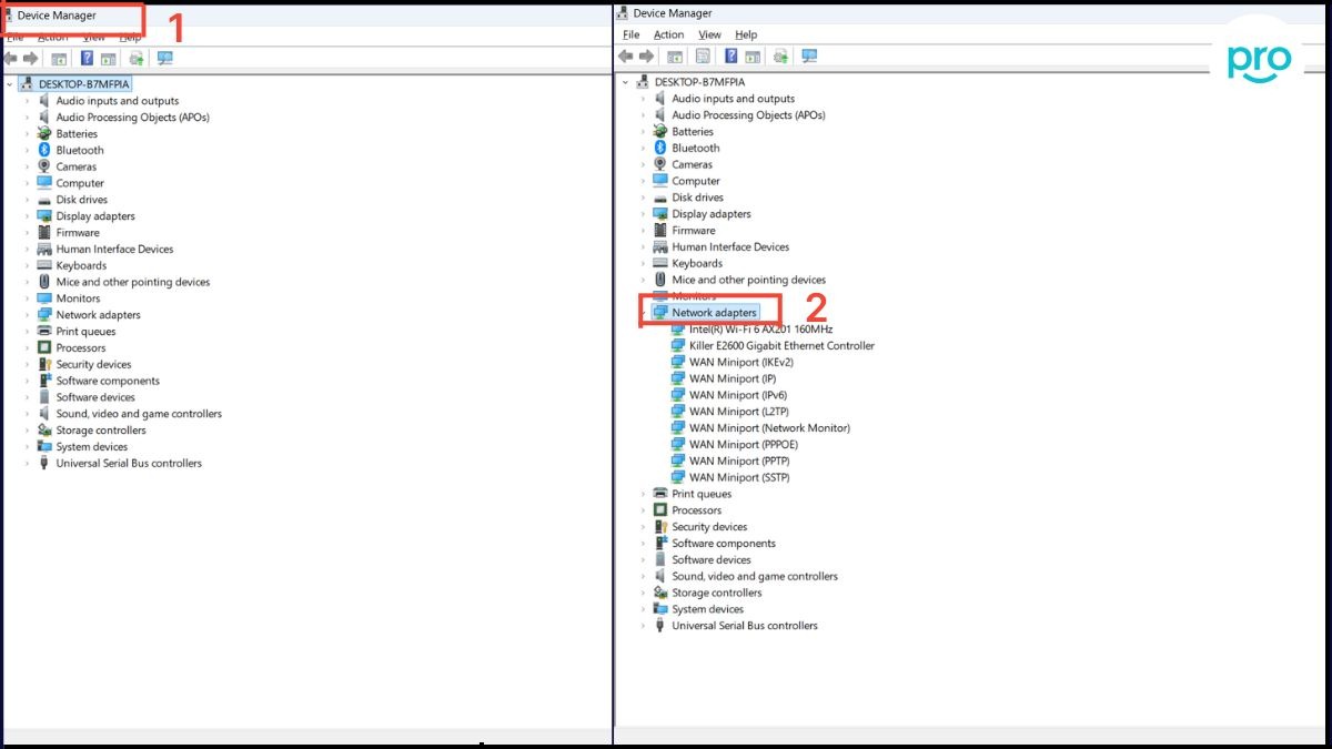 Vào Device Manager > Network adapters