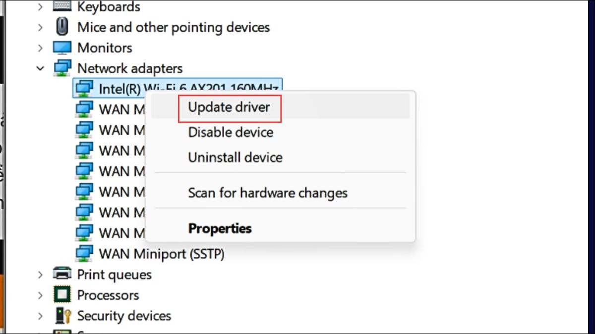 Cập nhật driver WiFi
