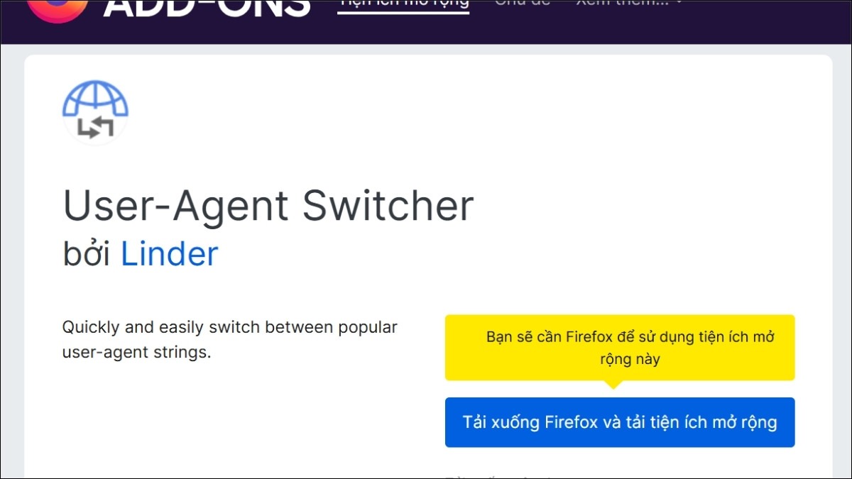Cài đặt tiện ích mở rộng User-Agent Switcher