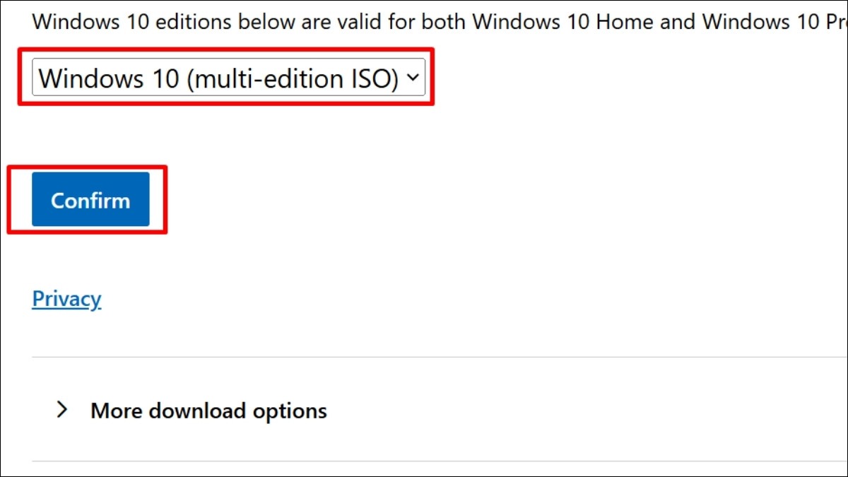 Cọn phiên bản Windows 10 muốn tải