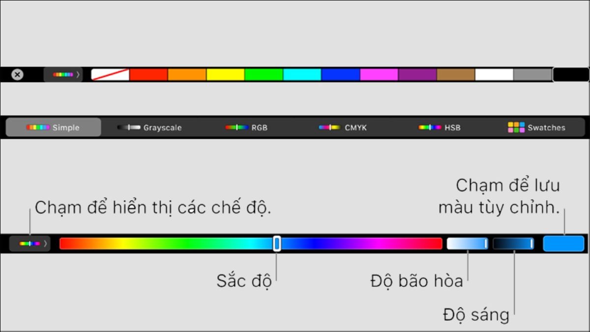 Touch Bar cung cấp nhiều tùy chọn để thay đổi màu sắc văn bản