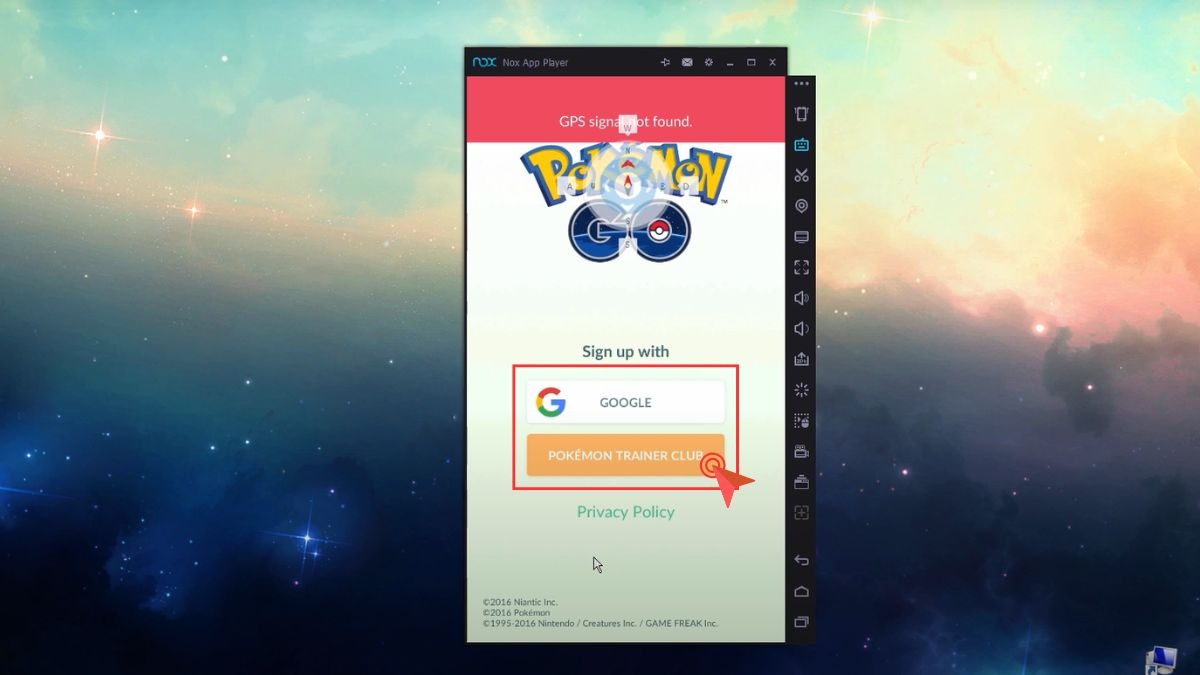 Đăng nhập vào Pokemon Go bằng tài khoản Google hoặc tài khoản Pokemon Trainer Club mà bạn đang sử dụng.