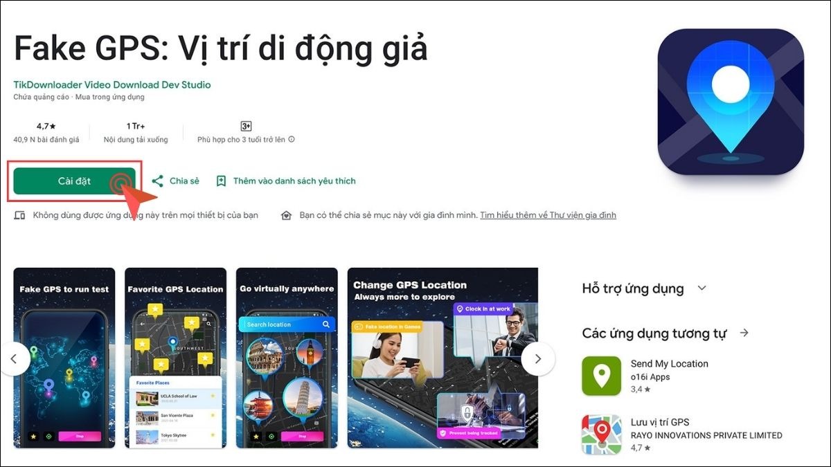 Tìm và cài đặt ứng dụng Fake GPS Location - GPS JoyStick từ CH Play trên BlueStacks (tương tự như cách cài Pokemon Go).