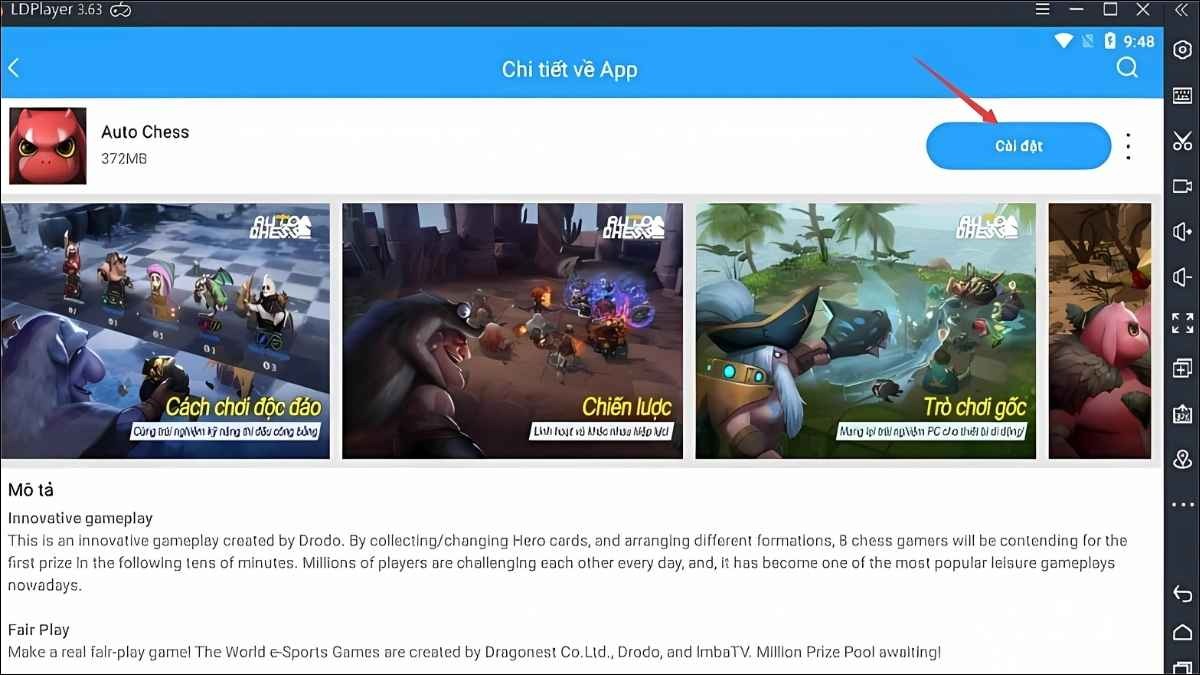 Nhấn vào nút Cài đặt để tải và cài đặt game