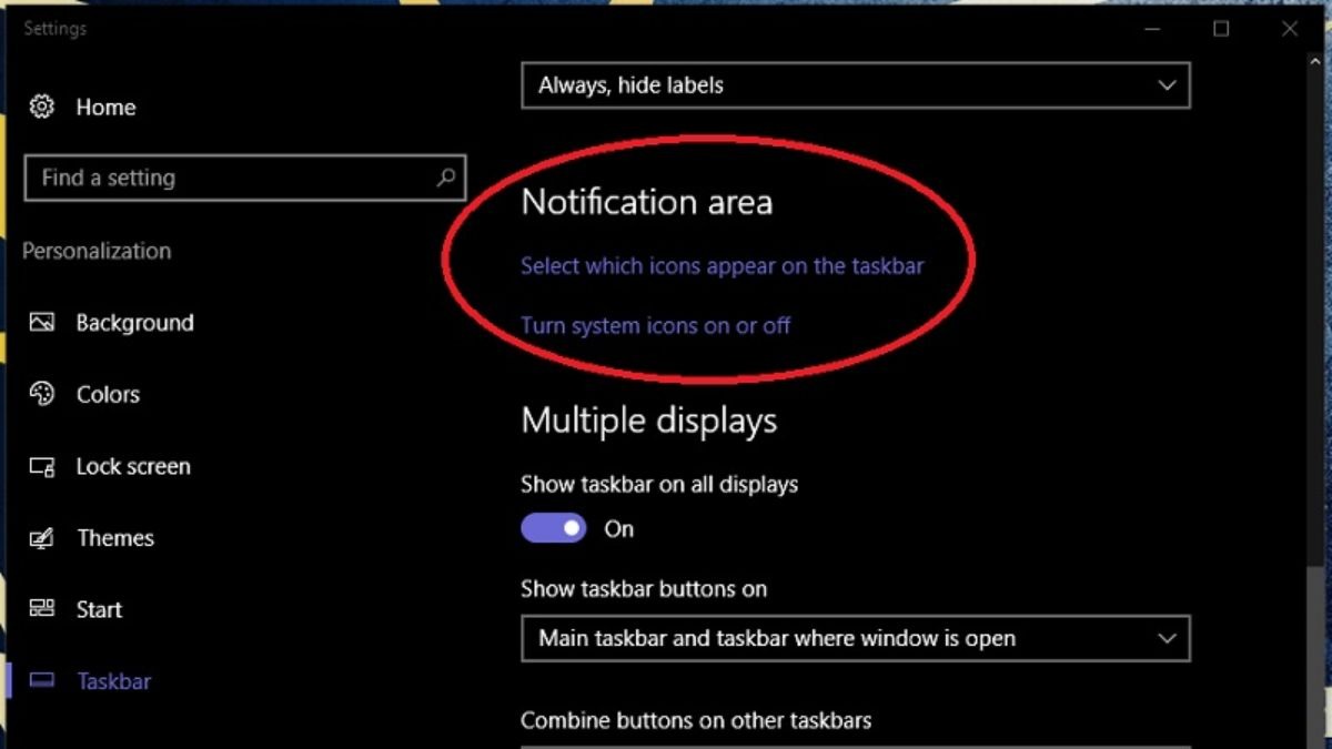 Cuộn xuống và tìm Notification area