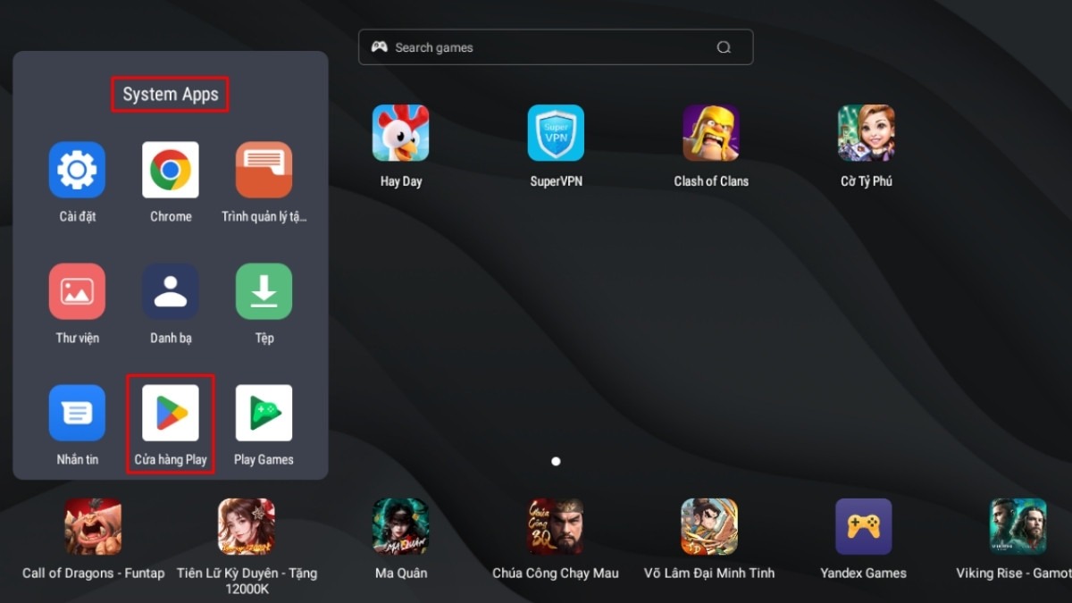 Mở ứng dụng Cửa hàng Play trong Systems Apps