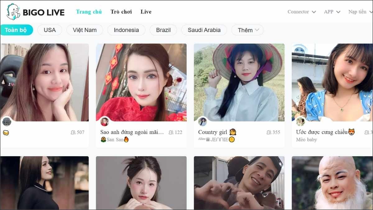 Truy cập website Bigo Live