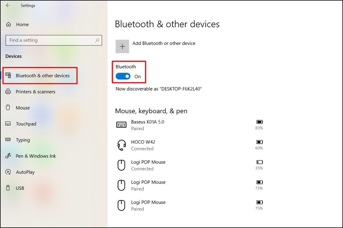 Kiểm tra trạng thái ON/OFF của Bluetooth