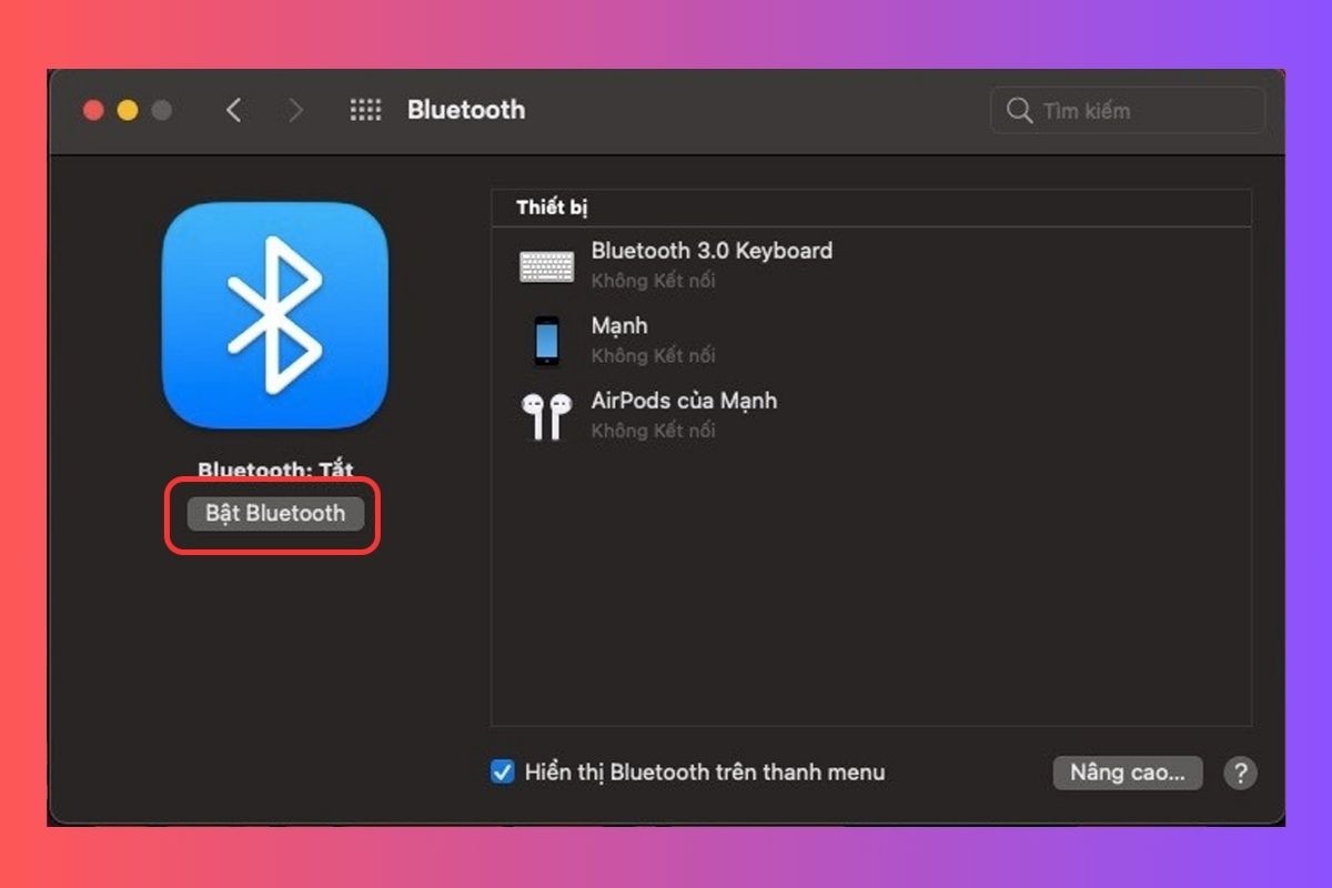 Click vào mục Bluetooth