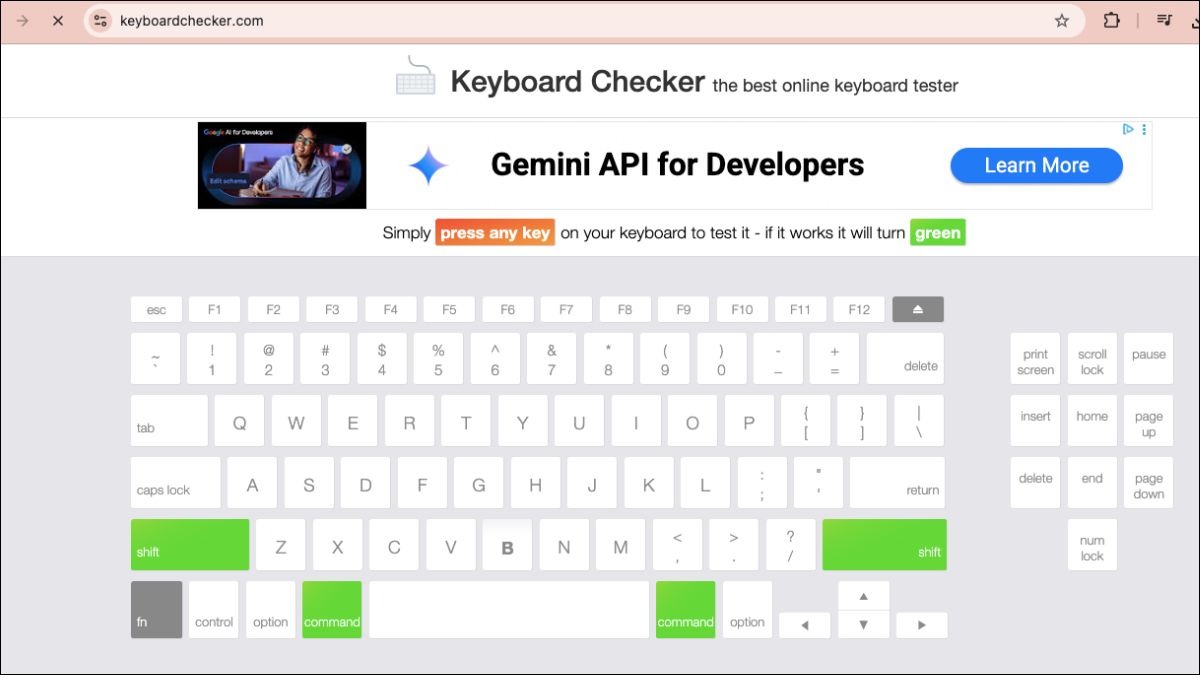 Giao diện chính của website Keyboardchecker