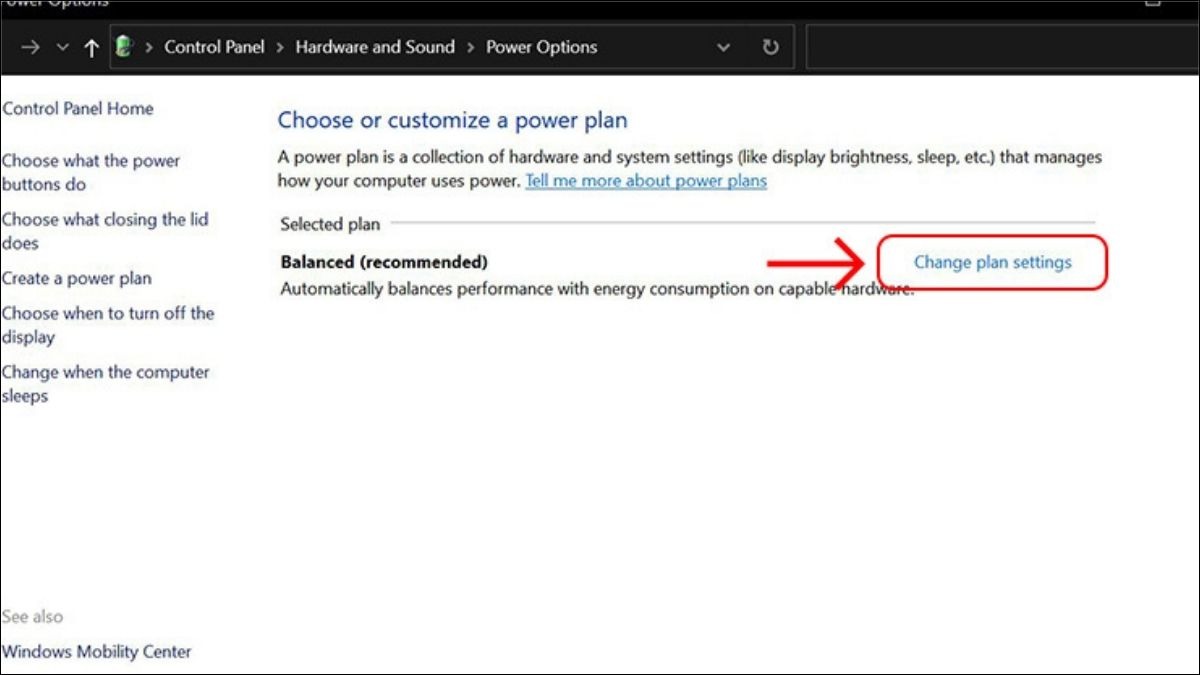 Nhấn vào Change plan settings