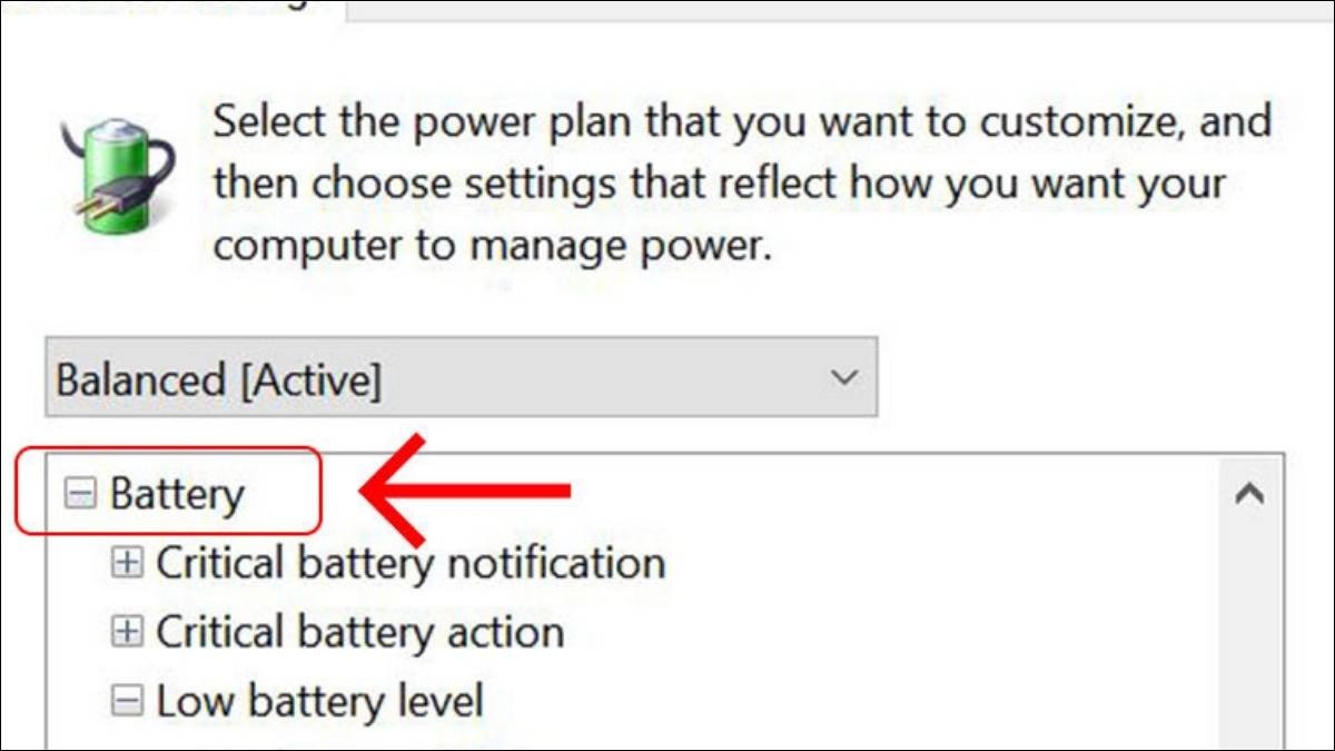 Tìm đến mục Battery và mở rộng nó
