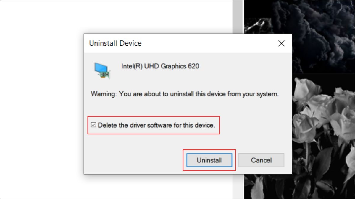 Tích vào ô Delete the driver software for this device (Xóa phần mềm trình điều khiển cho thiết bị này) nếu có rồi nhấn Uninstall (Gỡ cài đặt).