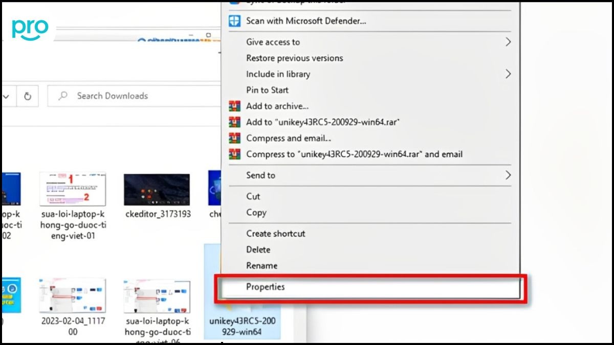 Kích chuột phải vào file Unikey.exe > chọn Properties