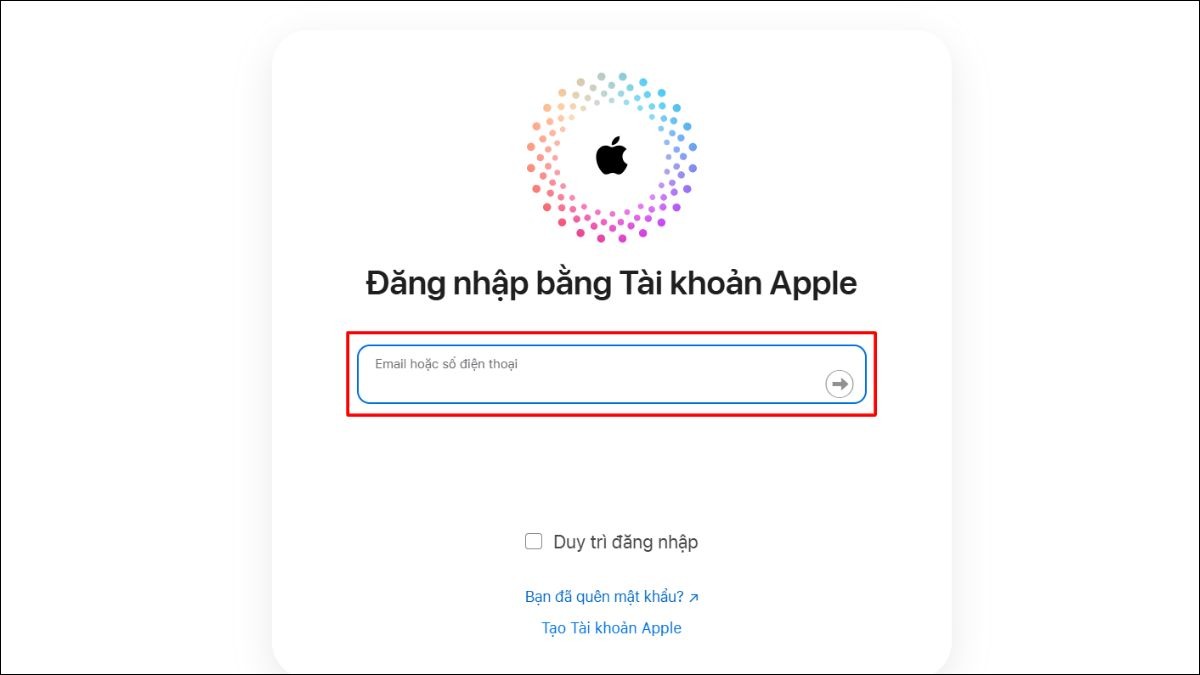 Đăng nhập vào tài khoản iCloud của mình trên laptop của mình.