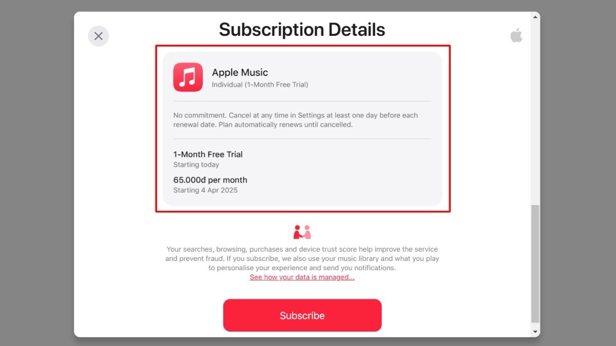Đăng ký gói Apple Music nếu bạn chưa có tài khoản.