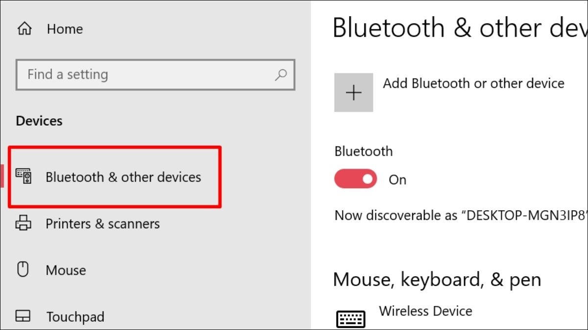 mở Settings > Devices > Bluetooth & other devices