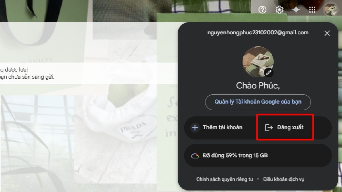 Chọn Đăng xuất hoặc Sign out.