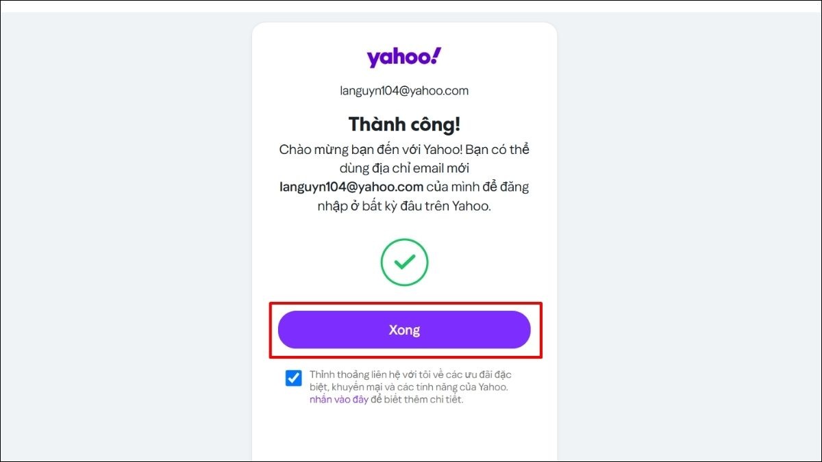 Click Xong để hoàn tất quá trình đăng ký