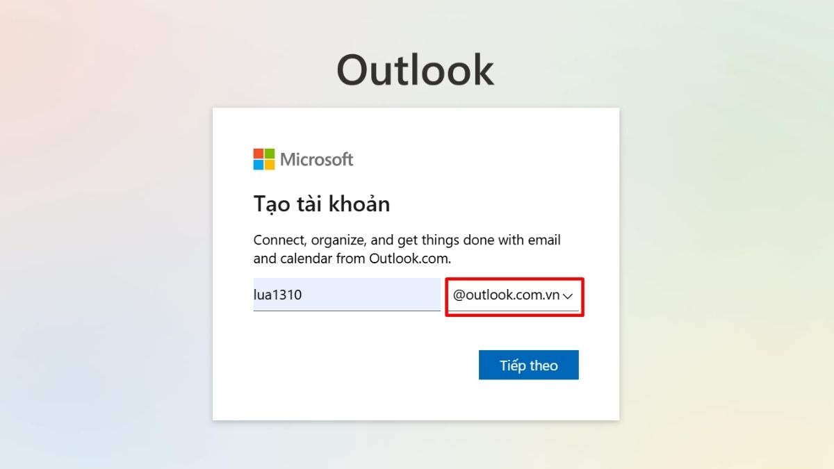 Nhập địa chỉ email bạn muốn tạo