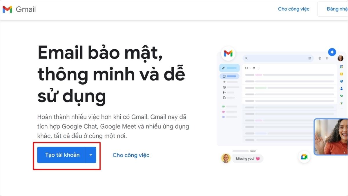 Click vào Tạo tài khoản