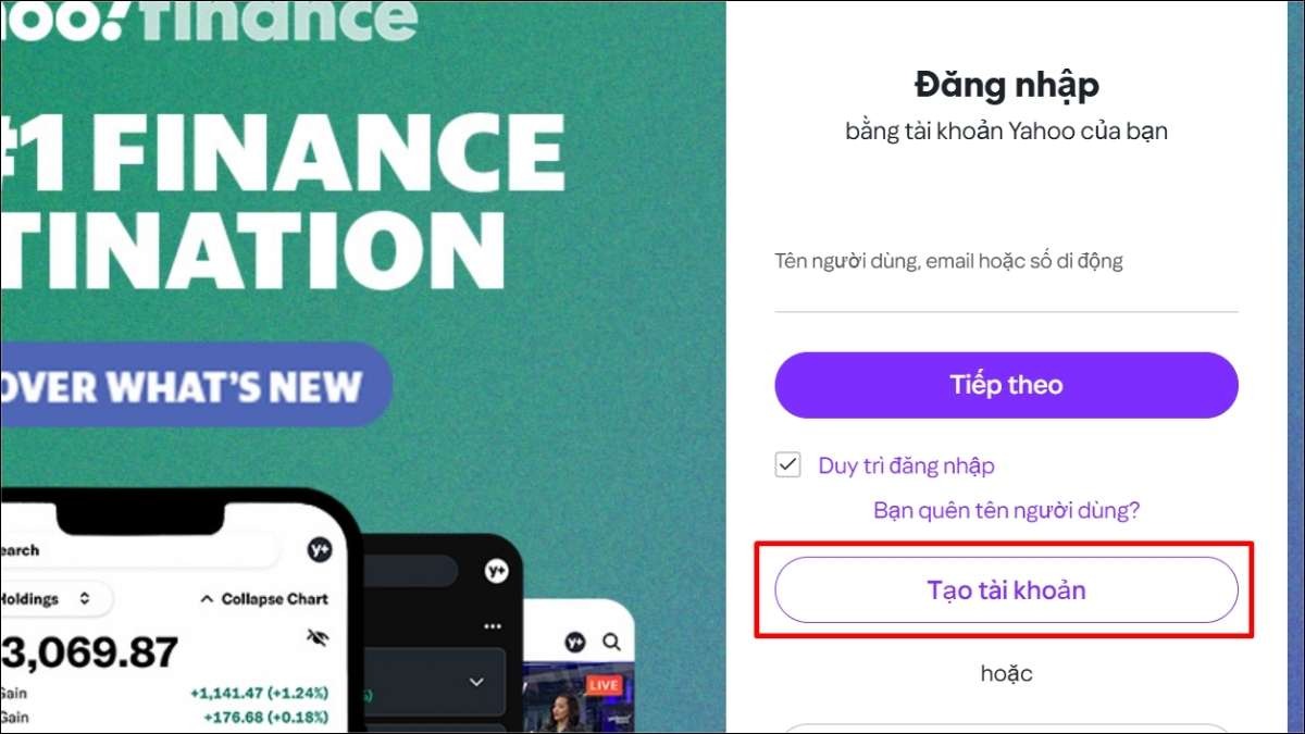 Click vào Tạo tài khoản